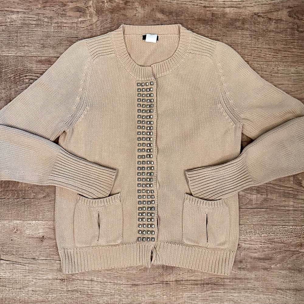 J Crew Tan Studded Button Front Cardigan Size XS